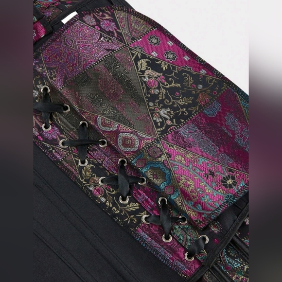 NWT Patchwork Multicolor Floral Jacquard Lace Up Corset SZ L - Picture 7 of 15